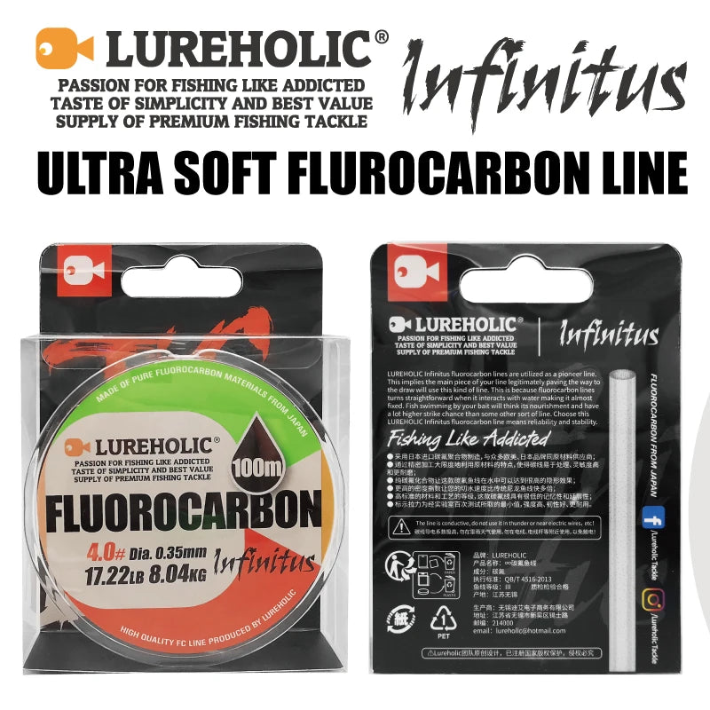 Lureholic Infinity Utra Soft 100% Fluorocarbon Fishing Line 100m