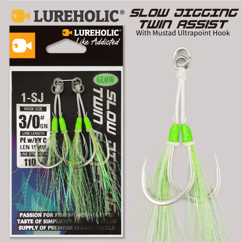 1-SJ Slow Jigging Twin Assist w/ Mustad Glowing Hooks