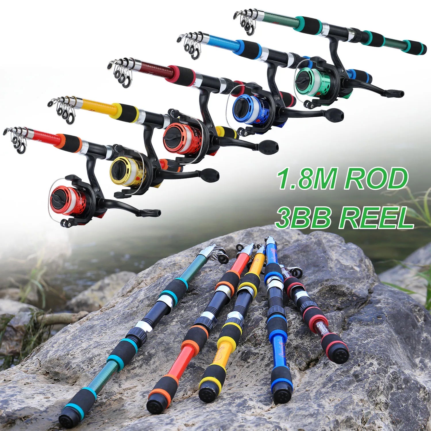 Spinning Fishing Rod & Reel Combo 1.8M Telescopic Rod - Great for Kids