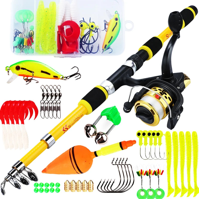 Spinning Fishing Rod & Reel Combo 1.8M Telescopic Rod - Great for Kids
