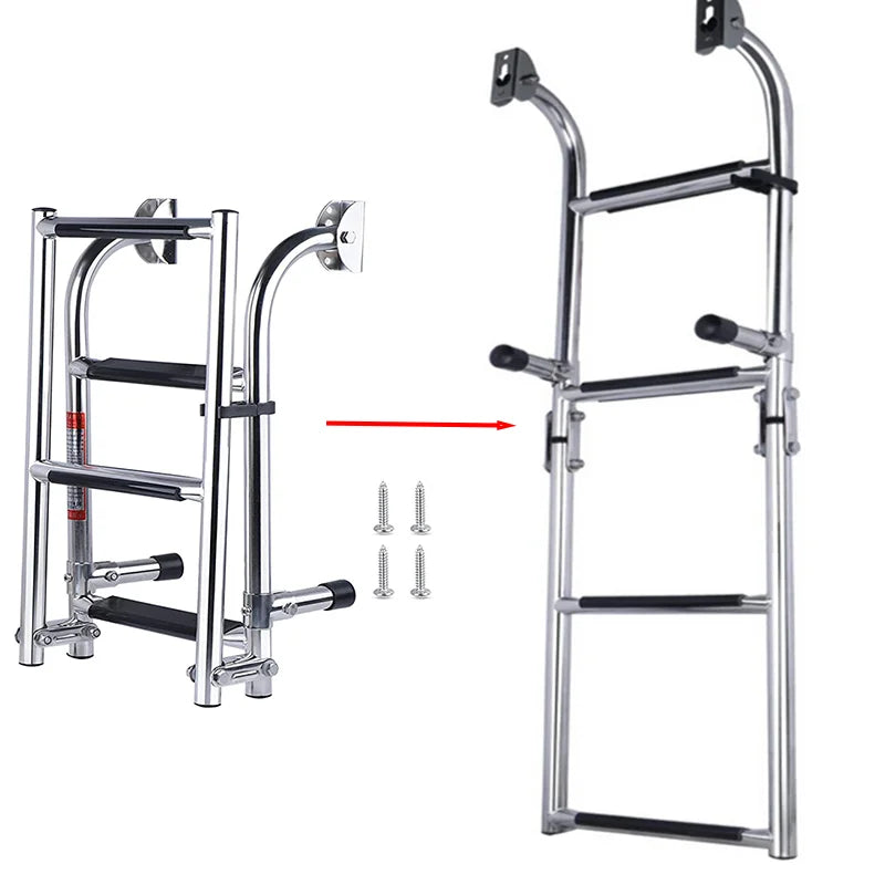 4 Step Anti Slip Marine Dock Ladde Retractable 316 Stainless Steel Folding Ladder for Yacht Speedboat Accessories 2+2 Step