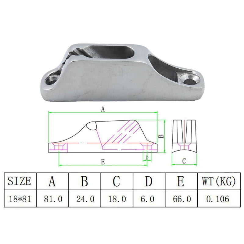 2PCS 316 Stainless Steel 81mm Cleat - Rigging/Sheets