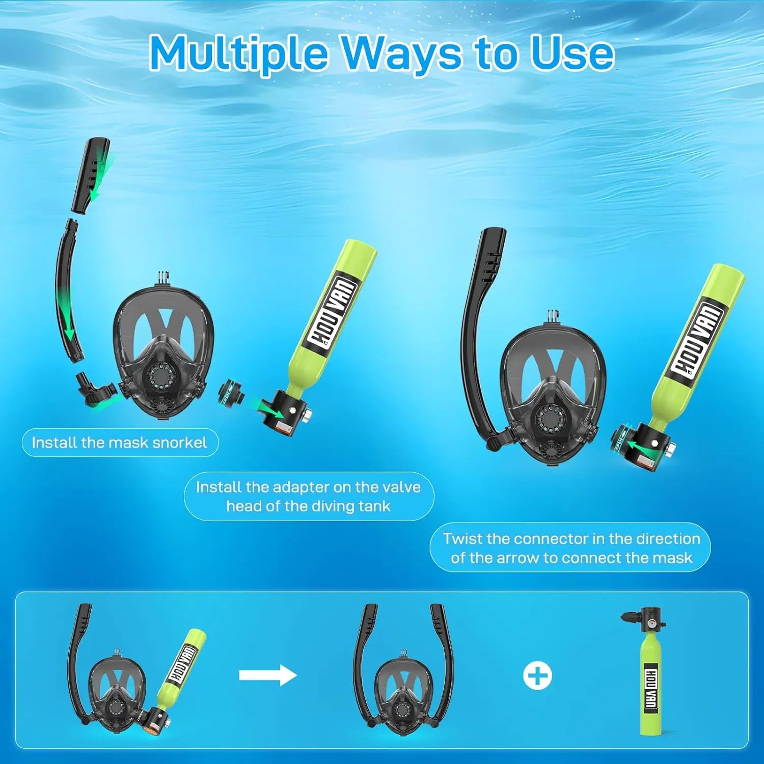 Full Face mask w/ Mini 0.5L Scuba Diving Tank