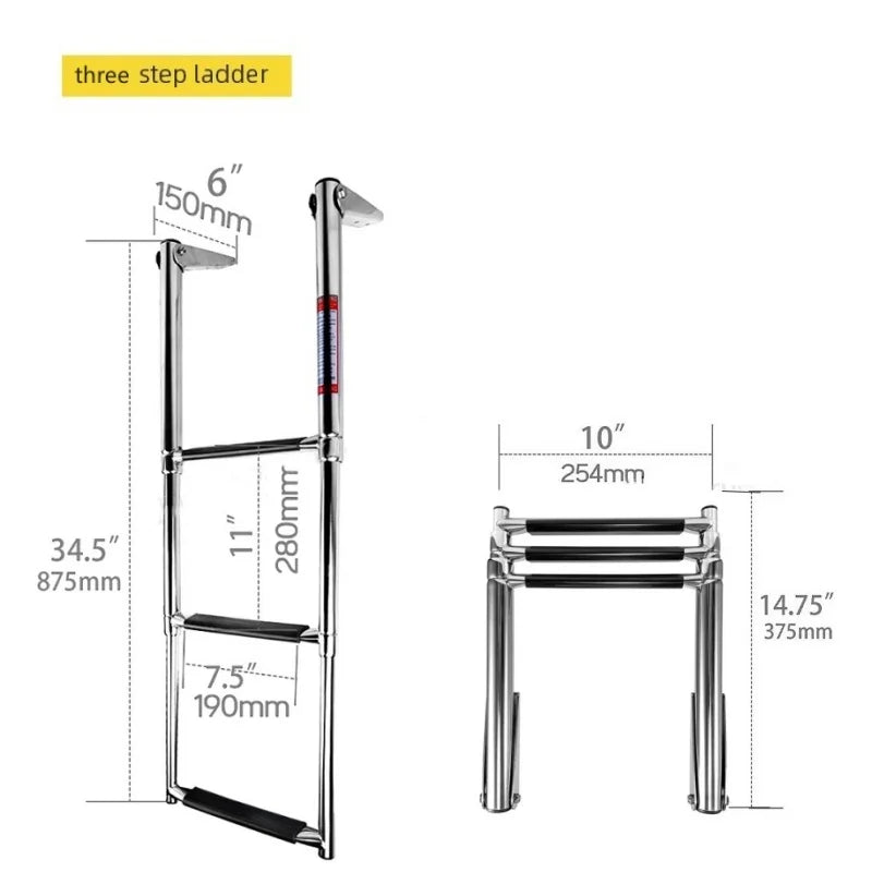 3 Step Telescopic & Adjustable Boat Ladder - Marine 316 Stainless