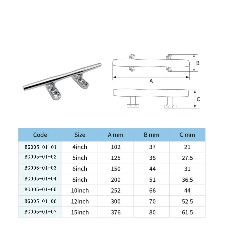 316 Stainless 4 - 15inch Yacht Cleat - Dock/Tie-off/Grab Hold