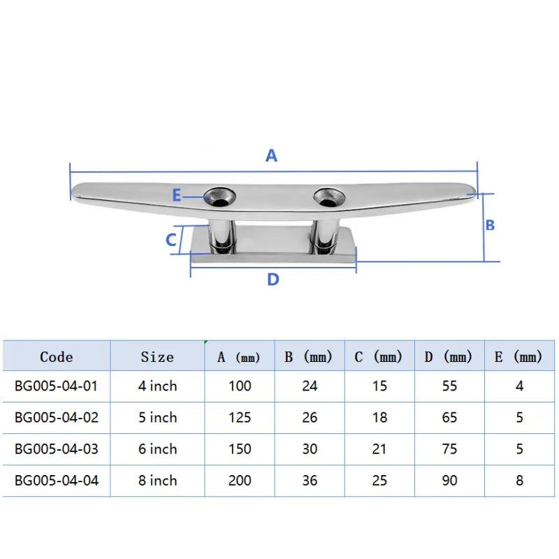 4" 5" 6" 8" Boat Cleat Marine Hardware  - 316 Stainless
